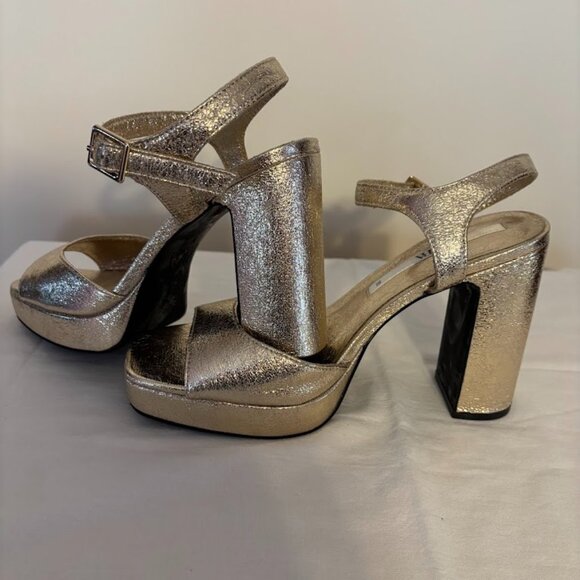 ZARA Gold Metallic Platform Heeled Shoes - Size EU 38-US 7.5 - Picture 3 of 11